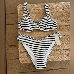 NWT Black & White Striped Bikini Set, Size Medium